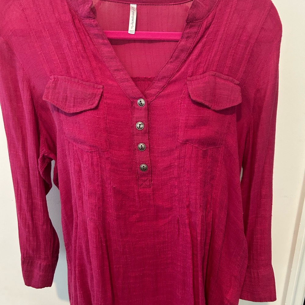 Passport Fuchsia Button-Up Blouse